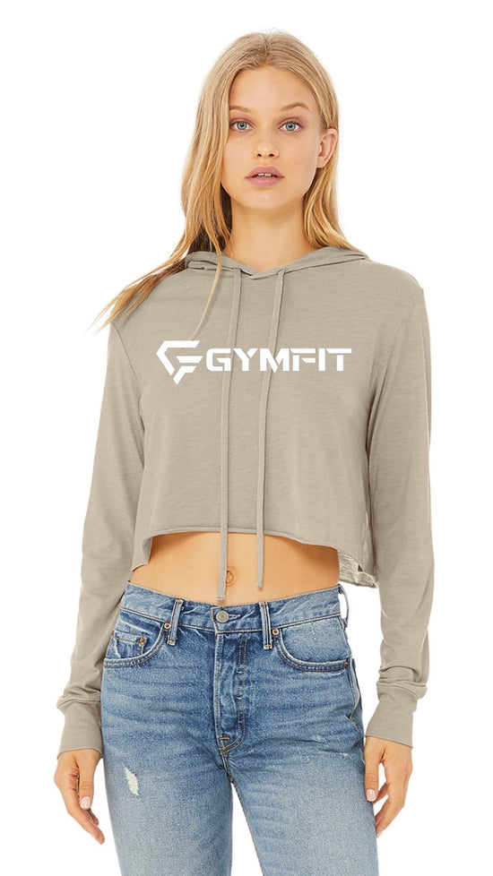 WOMEN'S CROPPED LONG SLEEVE HOODIE TEE with OG GYMFIT Font